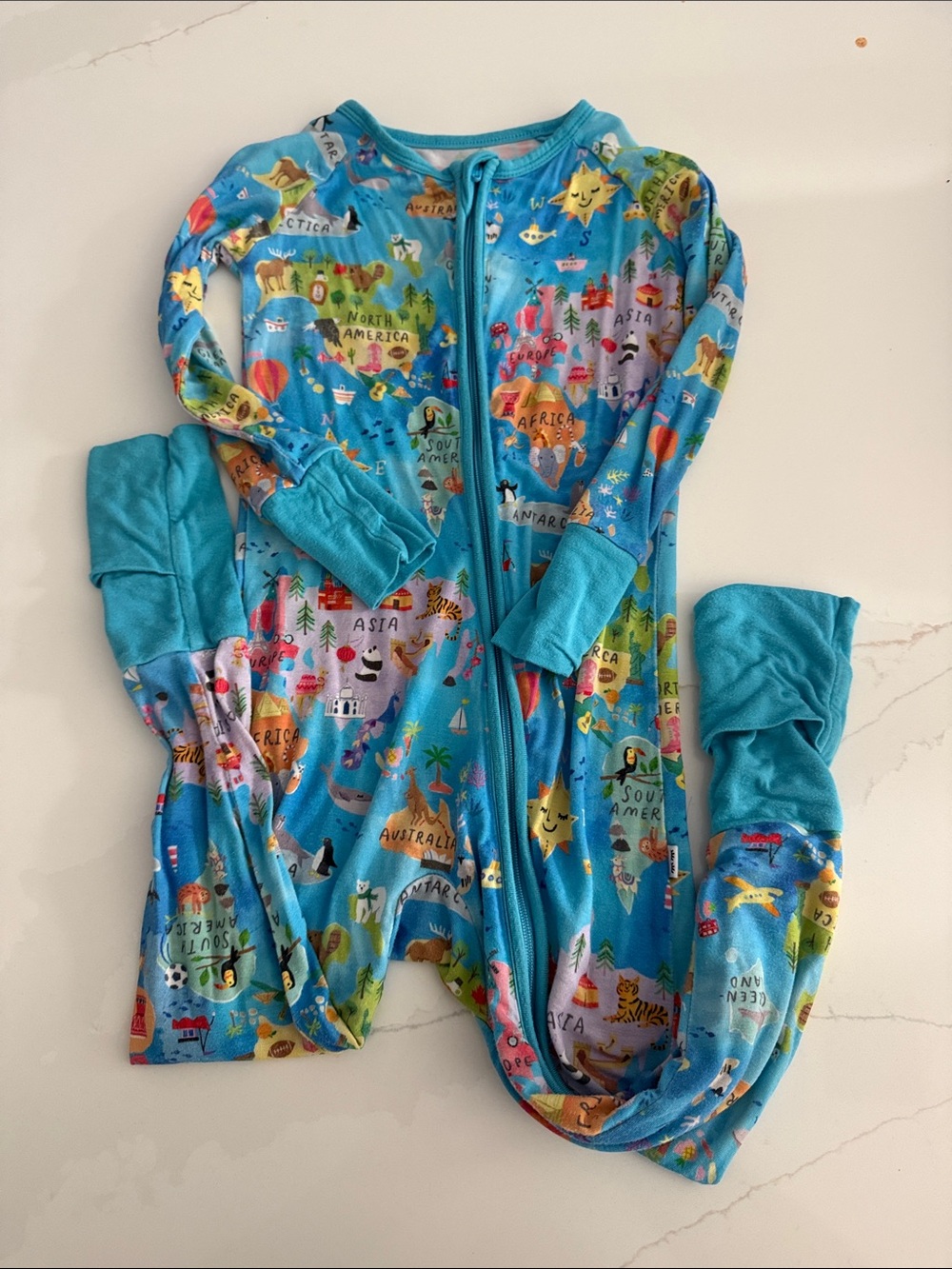 Little Sleepies Blue World Map Footed One-Piece Pajamas